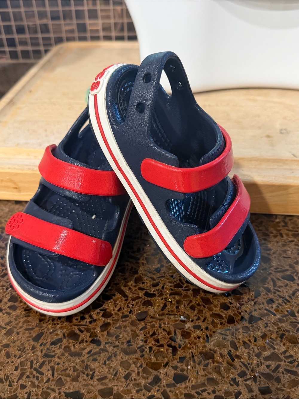CROCS Kids Navy and Red Dual-Strap Sandals